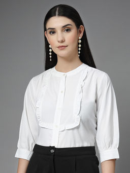 Style Quotient - Women Solid White Polymoss Regular Fit Smart Shirt