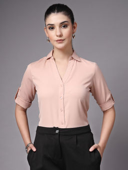 Style Quotient - Women Solid Nude Polyester Formal Shirt