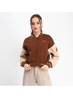 Madame - Fleece Placement Brown Varsity Jacket