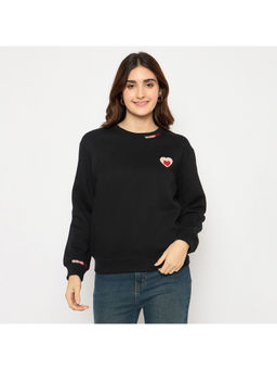 Madame - Women Fleece Patched Black Sweatshirt
