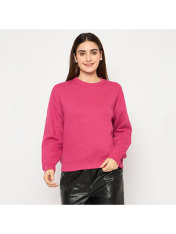 Madame - Women Knitted Self-Textured Hot Pink Sweatshirt