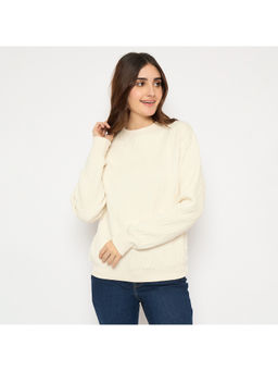 Madame - Women Knitted Self-Textured Off White Sweatshirt
