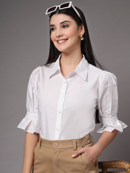 Style Quotient - Women Solid White Poly Cotton Formal Shirt