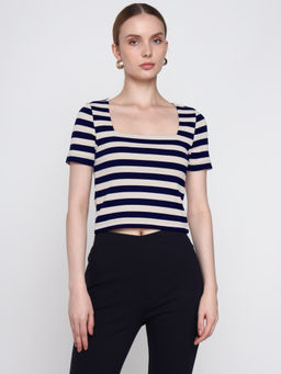Cover Story - Navy Blue Striped T-Shirt