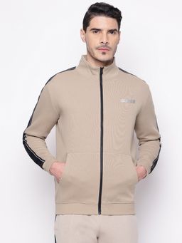 Guess - Beige Solid High Neck Side Stripe Sweatshirt