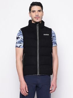 Guess - Black Solid Sleeveless Padded Jacket