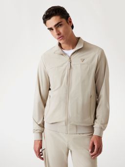 Guess - Beige Solid Regular Fit Bomber Jacket
