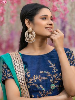 Priyaasi - Mirror Studded Grey Gold Plated Floral Chandbalis