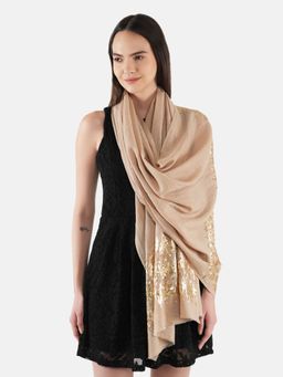 MUFFLY - Women Beige Warm And Soft, Sequence Embellished, Casual Stoles, Wraps
