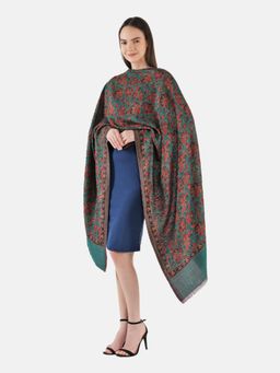 MUFFLY - Women Green Kashmiri Kani Woven Fine Wool, Reversible Stole