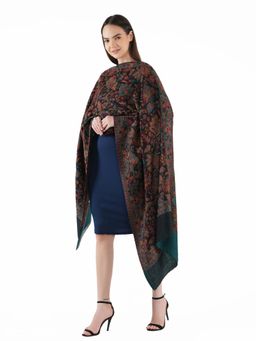 MUFFLY - Women Black Kashmiri Kani Woven Fine Wool, Reversible Stole