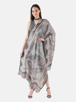 MUFFLY - Women Grey Women Fine Soft Bamboo Stole, Kalamkari Print Design