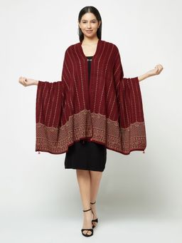 KnitStudio - Dual-Tone Knitted Maroon Stole
