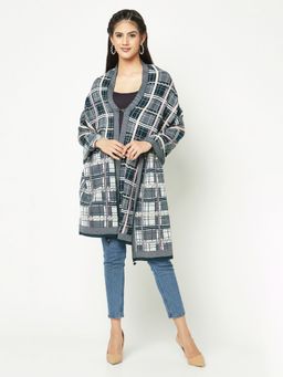KnitStudio - Monochromic Peacock Teal Checked Stole