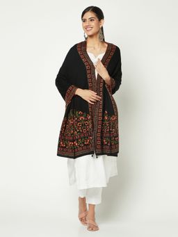 KnitStudio - Floral Edge Design Black Stole