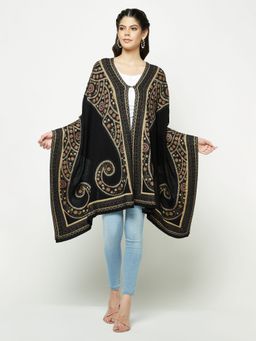 KnitStudio - Exquisite Black Designer Stole, Showcasing Rich Craftsmanship