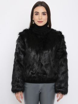 IKI CHIC - Black Faux Fur Shaggy Jacket