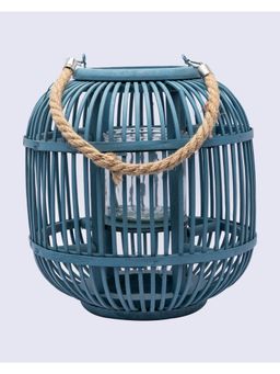Voncasa - Lantern Bamboo Candle Holder - Blue