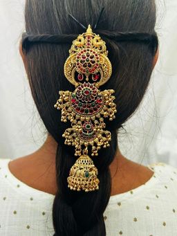 GRIIHAM - Multi-Color Gold Finish Half Hair Temple Collection Choti/Half Hair Jada