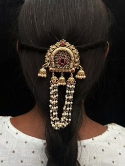 GRIIHAM - Multi-Color Gold Finish Half Hair Temple Collection Choti/Half Hair Jada