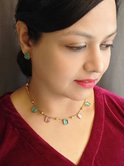 GRIIHAM - Multi-Color Gold Plated Necklace Set Chain Style