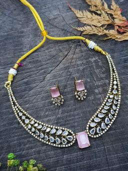 GRIIHAM - Pink Premium Gold Finish Sayara Collection Necklace with Cz Stones