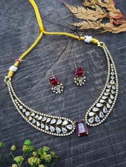 GRIIHAM - Maroon Premium Gold Finish Sayara Collection Necklace with Cz Stones
