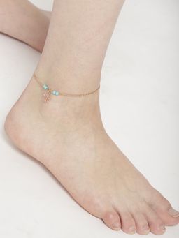 OOMPH - Gold Tone Turquoise Beads Bohemian Minimal Fashion Anklet for Women