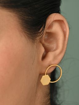CLARA - 925 Silver Gold Plated Ava Geometric Matte Finish Stud Earrings for Women