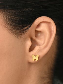 CLARA - 925 Silver Gold Plated Amber Golden Butterfly Stud Earrings for Women