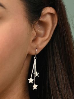 CLARA - 925 Sterling Silver Platinum Plated Marley Star Long Earrings for Women