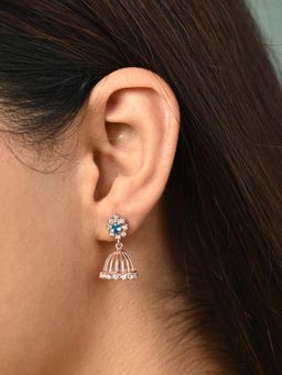 CLARA - Multi-Color 925 Silver Aashvi Rose Gold Plated Swiss Zirconia Jhumki Earrings