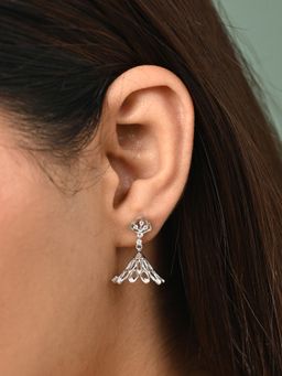 CLARA - White 925 Silver Tashi Platinum Plated Swiss Zirconia Jhumki Earrings for Women