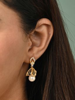 CLARA - White 925 Silver Avni Pearl Gold Plated Swiss Zirconia Jhumki Earrings for Women