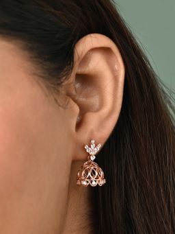 CLARA - White 925 Silver Veda Rose Gold Plated Swiss Zirconia Jhumki Earrings for Women