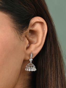 CLARA - White 925 Silver Iyla Platinum Plated Swiss Zirconia Jhumki Earrings for Women