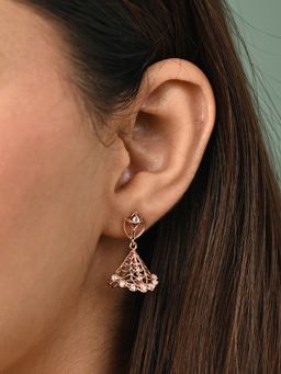 CLARA - White 925 Silver Omya Rose Gold Plated Swiss Zirconia Jhumki Earrings for Women