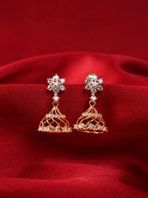 CLARA White 925 Silver Xiti Gold Plated Swiss Zirconia Jhumki Earrings for Women