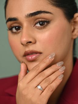 CLARA - White 925 Silver Platinum Plated Swiss Zircon Jiana Real Pearl Adjustable Ring