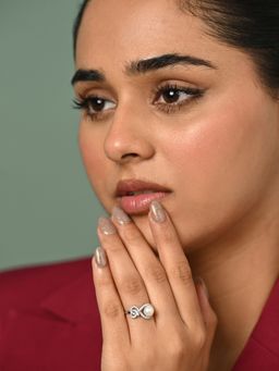 CLARA - White 925 Silver Platinum Plated Swiss Zircon Orsa Real Pearl Adjustable Ring