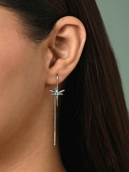 CLARA - Blue 925 Silver Zita Platinum Plated Long Chain Sui Dhaga Threader Earrings