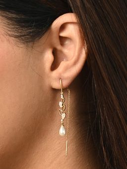 CLARA - White 925 Silver Designer Pearl Gold Plated Long Chain Sui Dhaga Threader Earrings