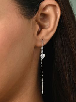 CLARA - White 925 Silver Cute Heart Platinum Plated Long Chain Sui Dhaga Threader Earrings