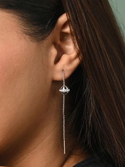 CLARA - White 925 Silver Ball Platinum Plated Long Chain Sui Dhaga Threader Earrings