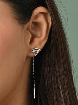 CLARA - White 925 Silver Aria Platinum Plated Long Chain Sui Dhaga Threader Earrings