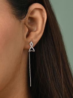 CLARA - White 925 Silver Bella Platinum Plated Long Chain Sui Dhaga Threader Earrings