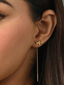 CLARA - White 925 Silver Leafy Gold Plated Long Chain Sui Dhaga Threader Earrings for Women