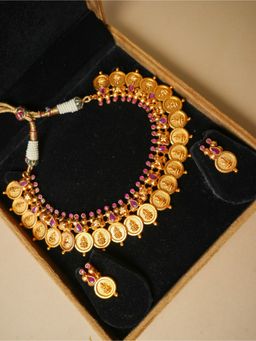 VIRAASI - Pink Gold Plated Coin Necklace Set