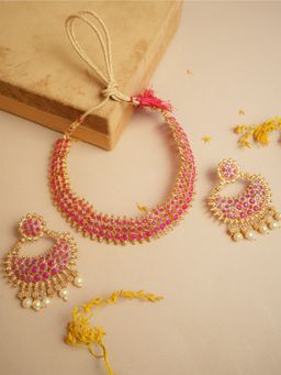 VIRAASI - Gold Plated Red Stone Necklace Set