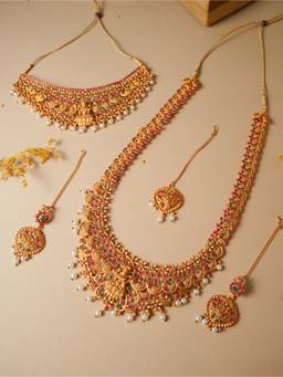VIRAASI - Multi-Color Gold Plated Bridal Necklace Set